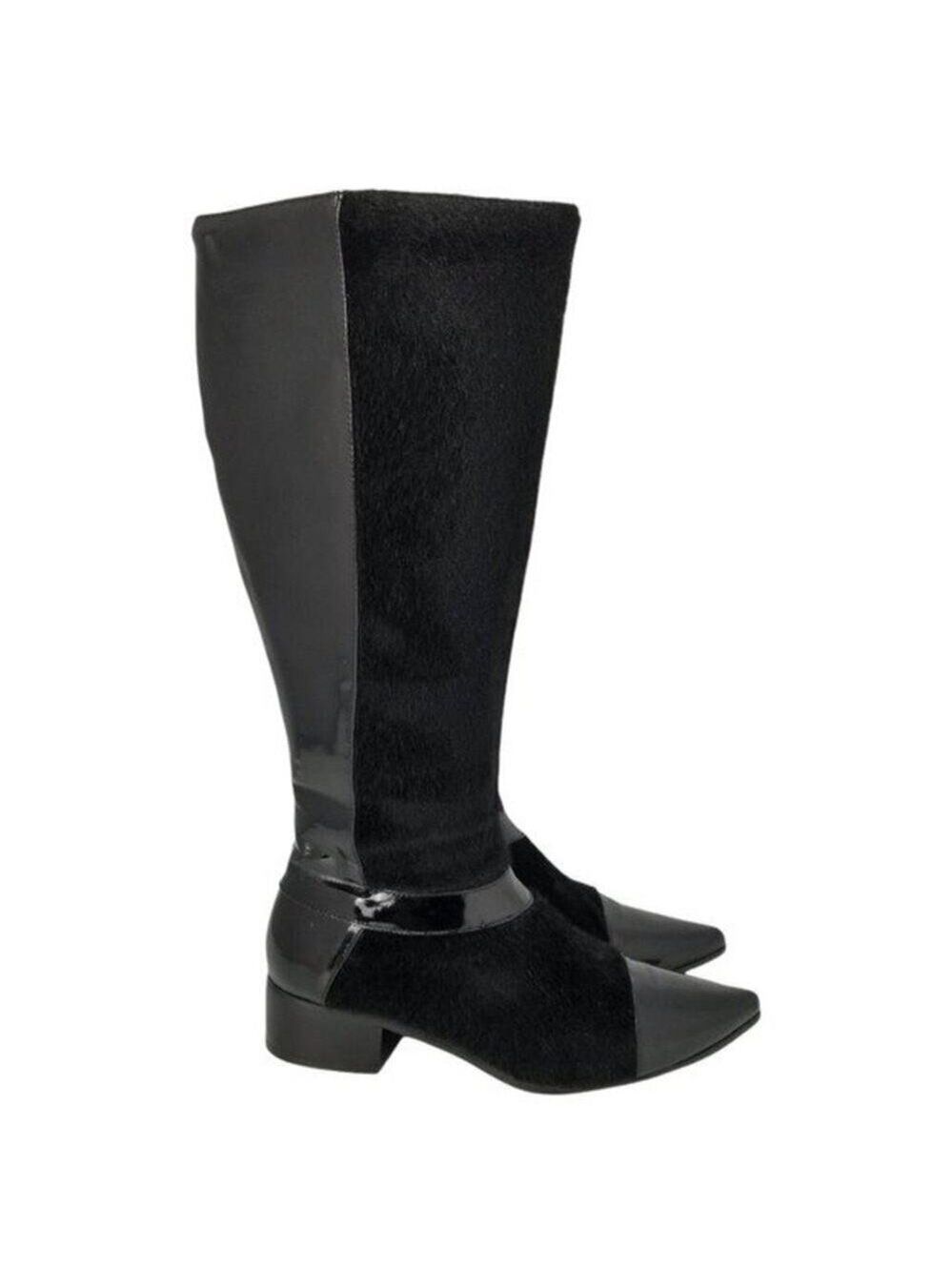 Maher Italian Expression Women's Suede Patent leather Riding Boots Black Size 39
